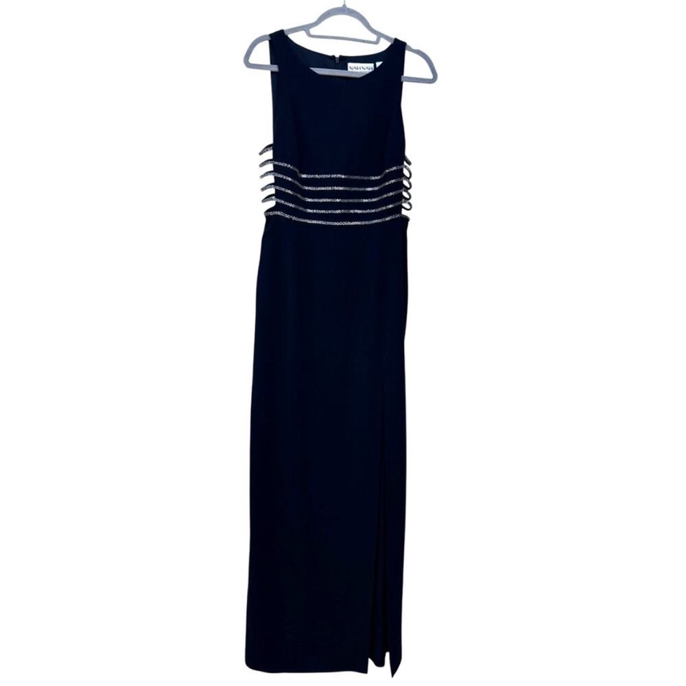 Vintage 90s Nah Nah Collection Formal Black Long Dress, Open Sides, Sz 8